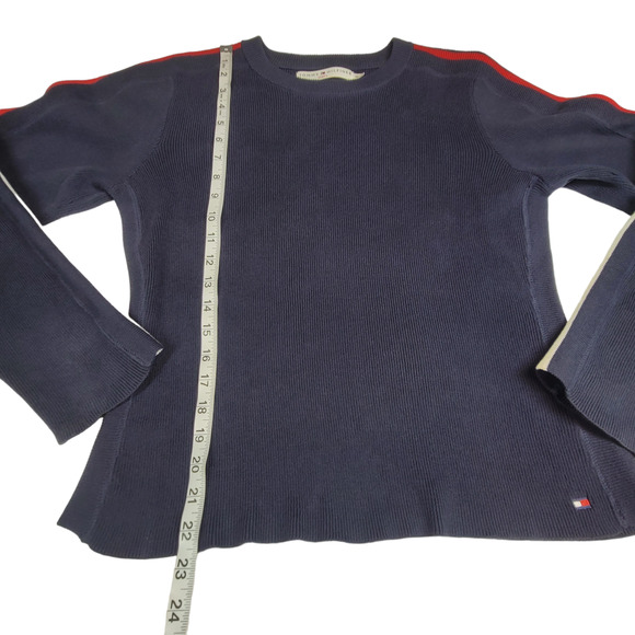 Vintage Y2K Tommy Hilfiger Blue Knit Sweater Stripe Sleeve Women’s XL - Picture 8 of 11